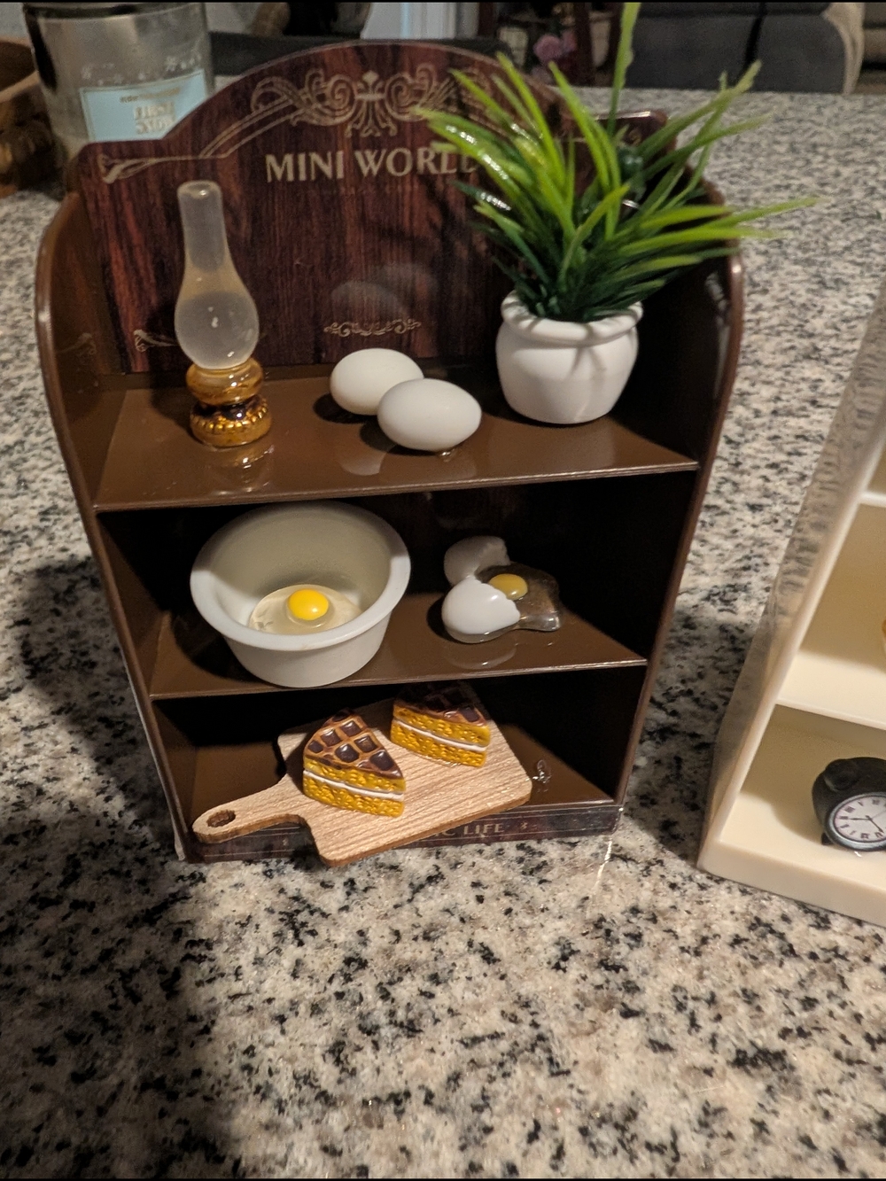 1 Mini World Brown Miniature Shelf with Kitchen Accessories